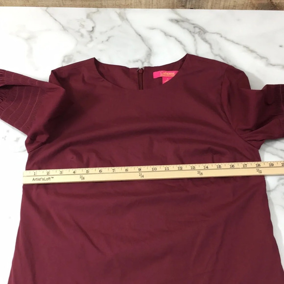 Catherine Malandrino Dark Red‎ Bell Sleeve Blouse Womens Small Zip Back - Picture 9 of 11